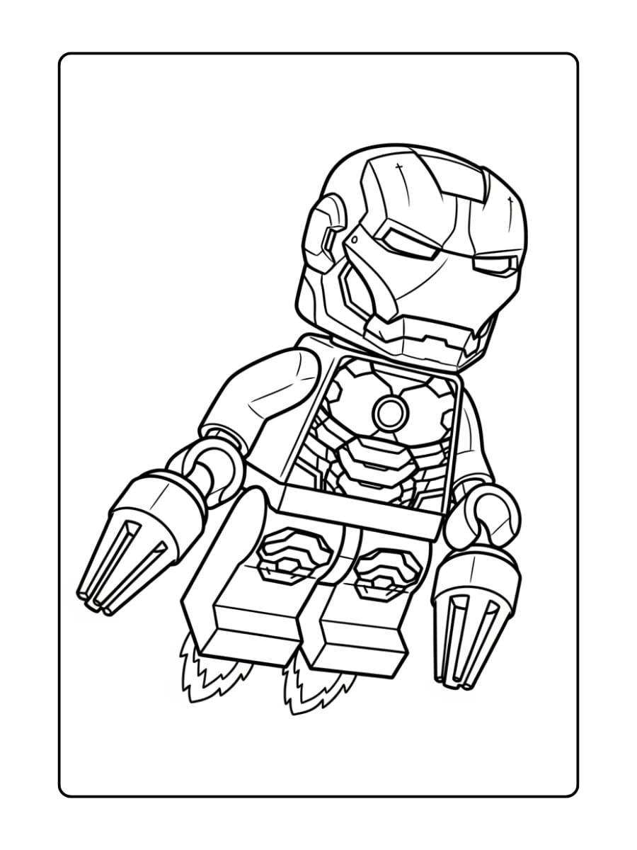 LEGO Iron Man vliegt met zijn repulsors onder zijn voeten en handen