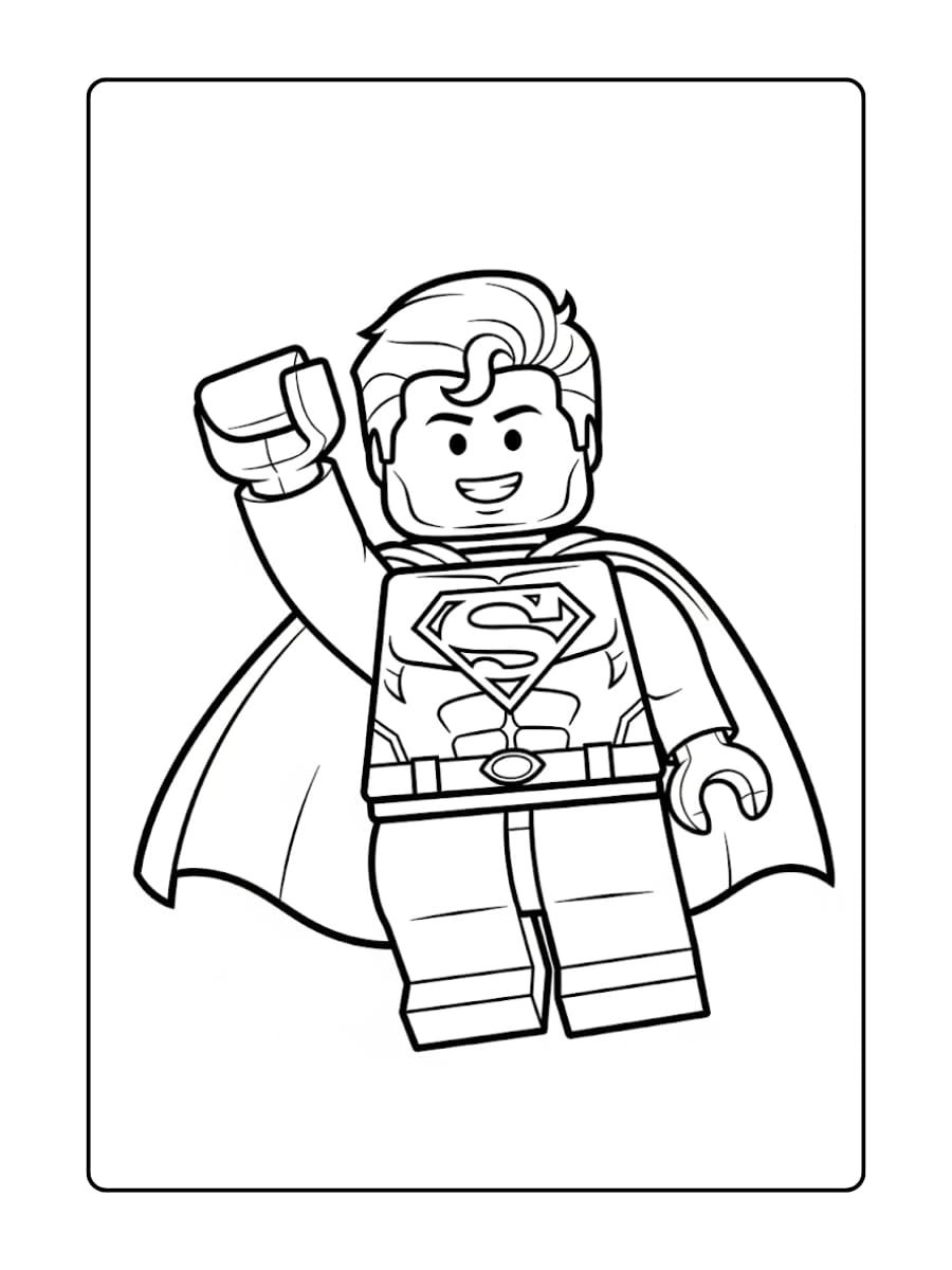 LEGO Superman vliegt met één vuist omhoog, zijn cape wappert achter hem