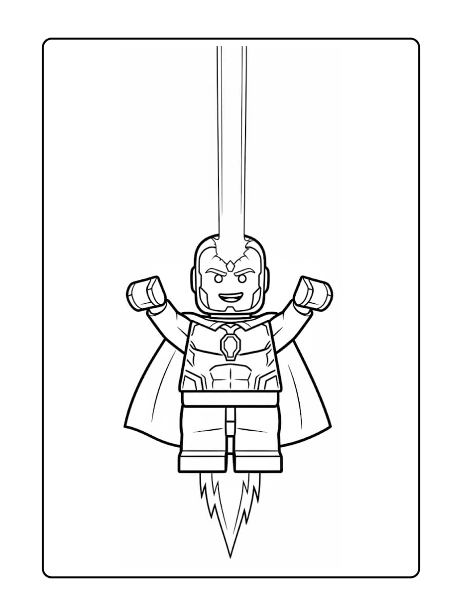 LEGO Vision vliegt rechtop met een straal uit zijn voorhoofd naar beneden gericht