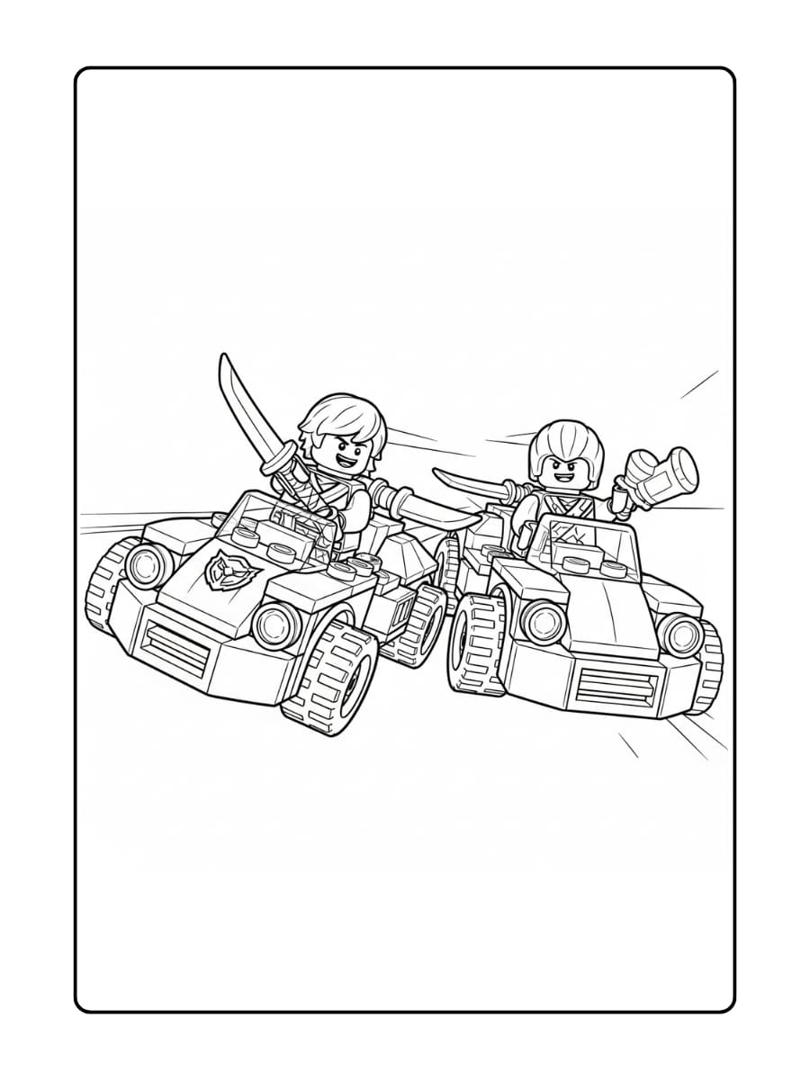 Lloyd en Kai racen met LEGO-voertuigen voor de lol