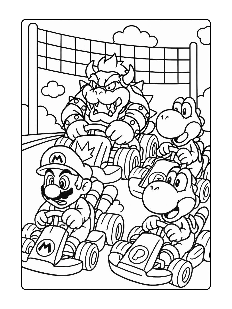 Mario Kart kleurplaat - Startlijn chaos