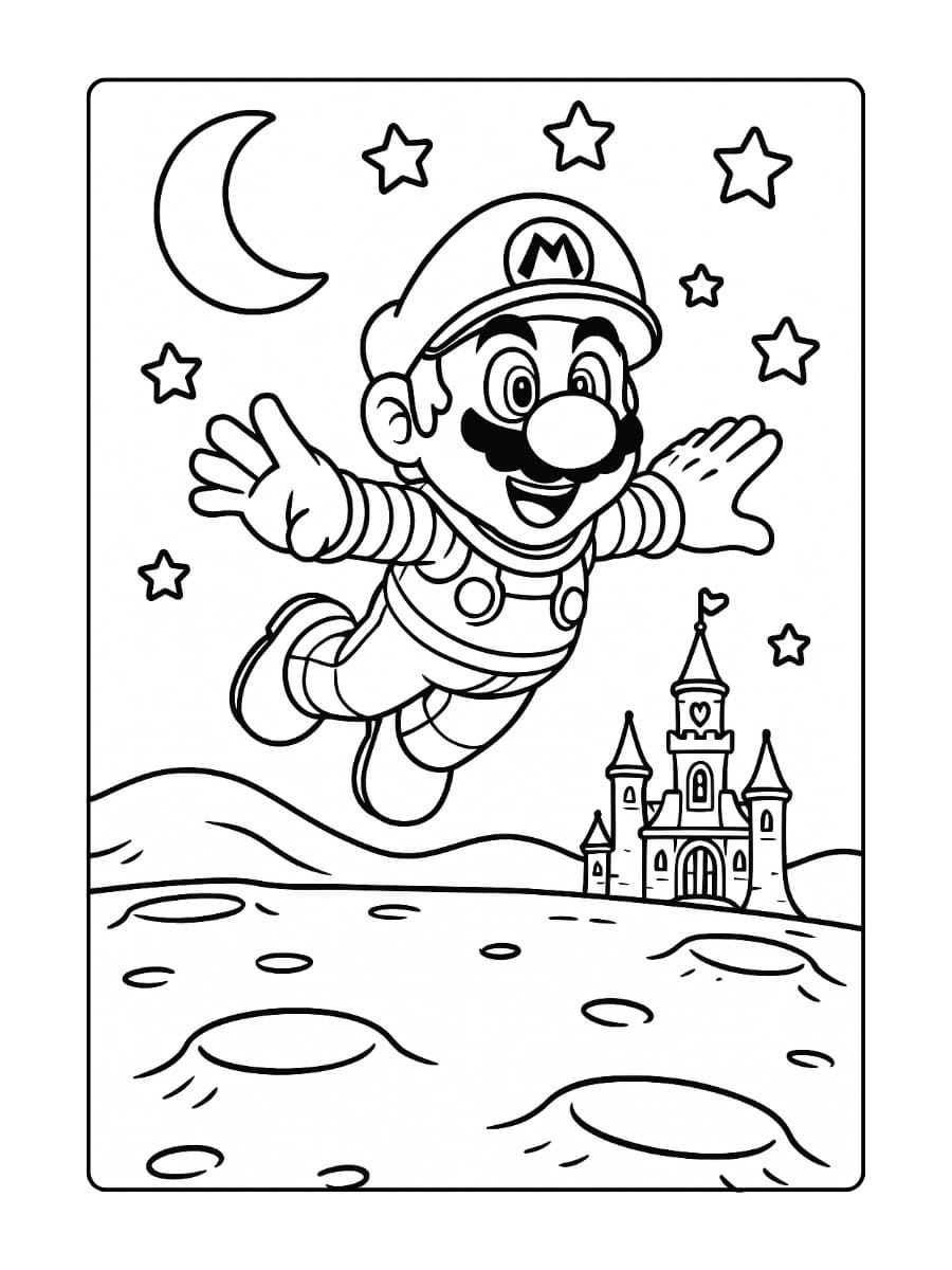 Mario Odyssey kleurplaat – Maanlanding op Moon Kingdom
