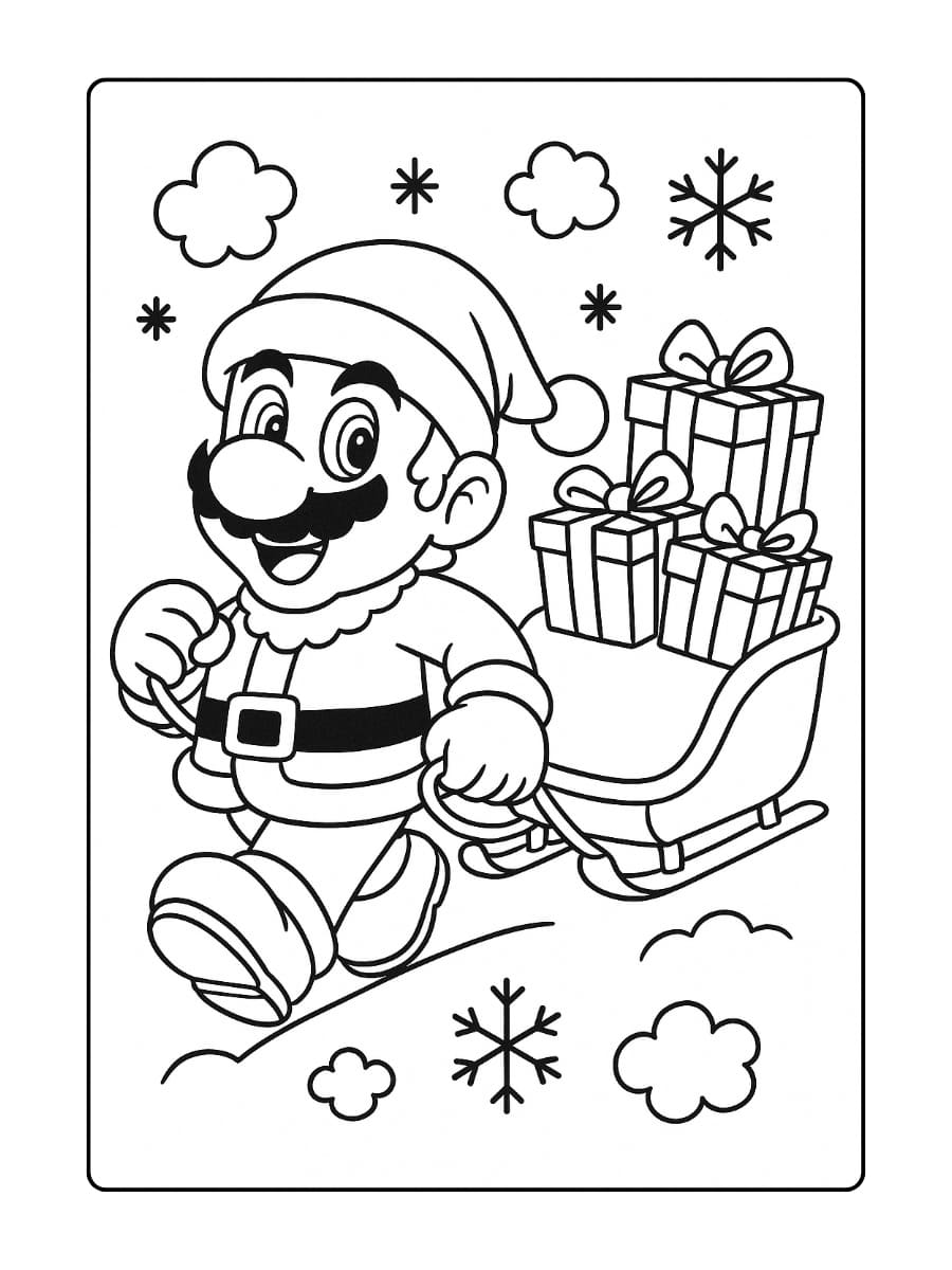 Mario als Kerstman met Cadeautjes