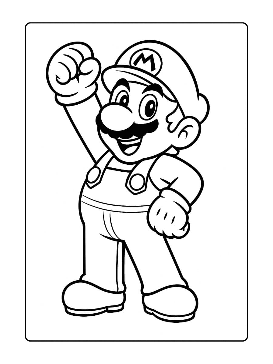Kleurplaat Mario in Heldhaftige Pose