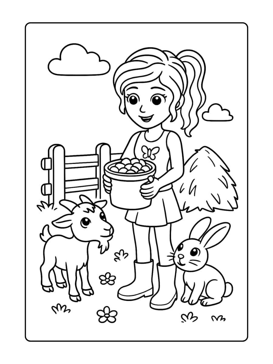 Mia voedert boerderijdieren
