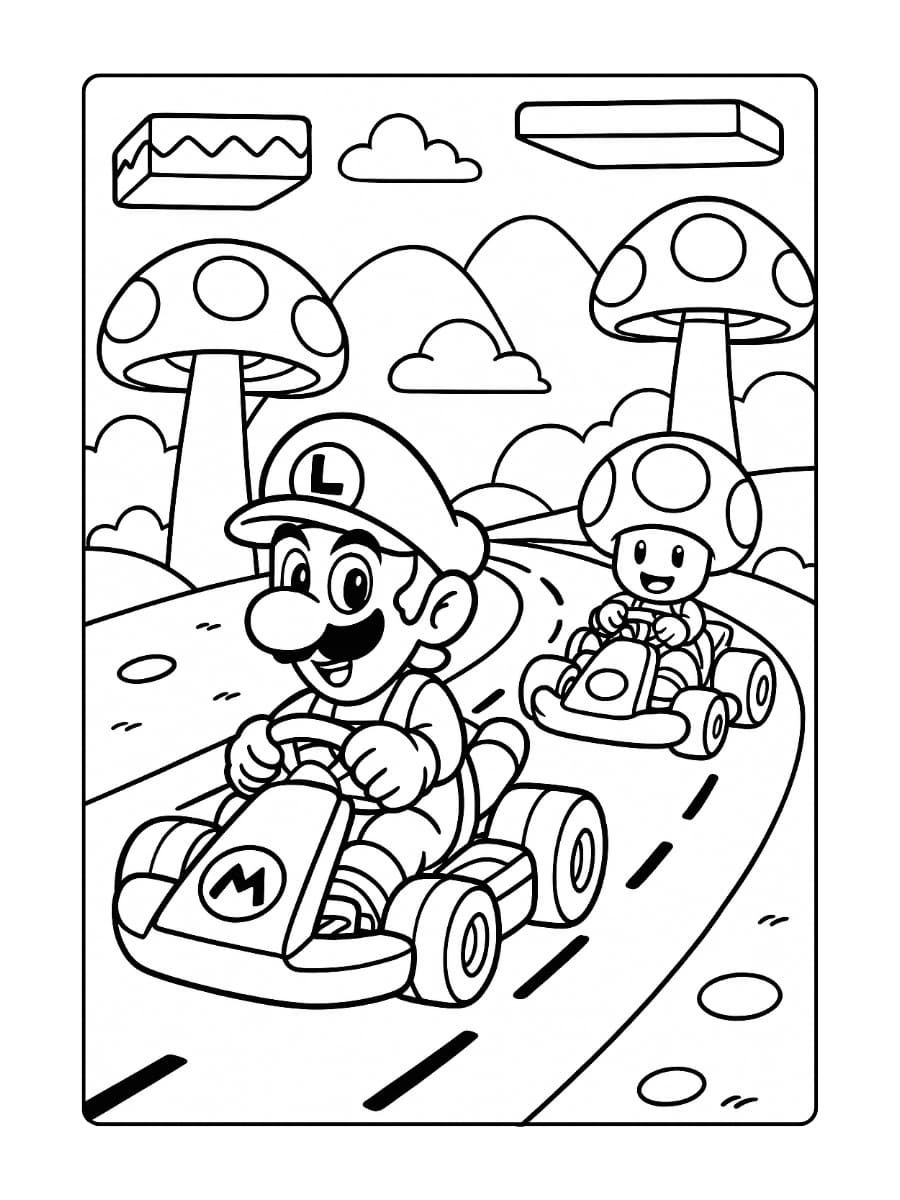 Mushroom Kingdom Circuit - kleurplaat Mario Kart