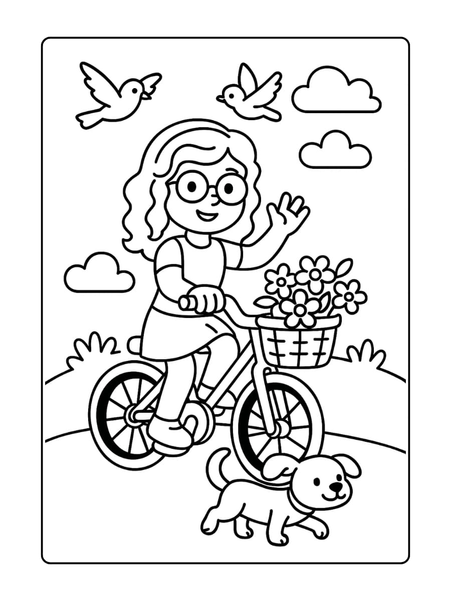 Olivia fietst door het park