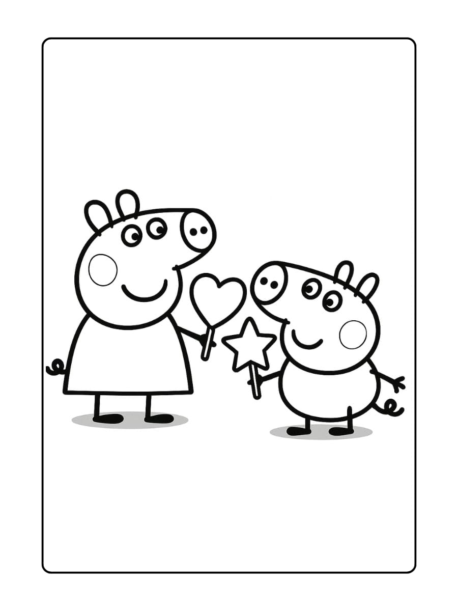 Peppa Pig en George hebben ijs in de vorm van sterren en hartjes