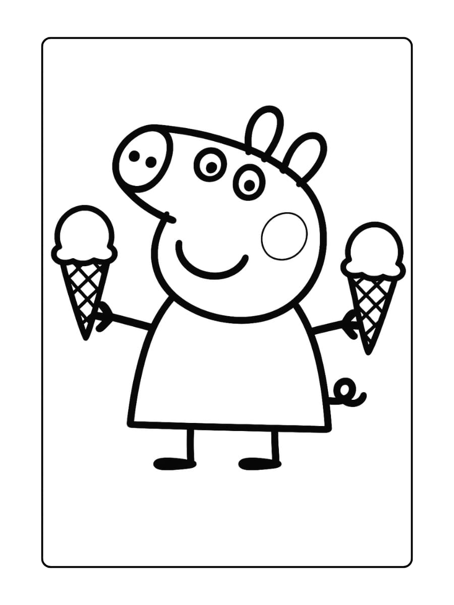 Peppa Pig houdt een ijsje in elke hand