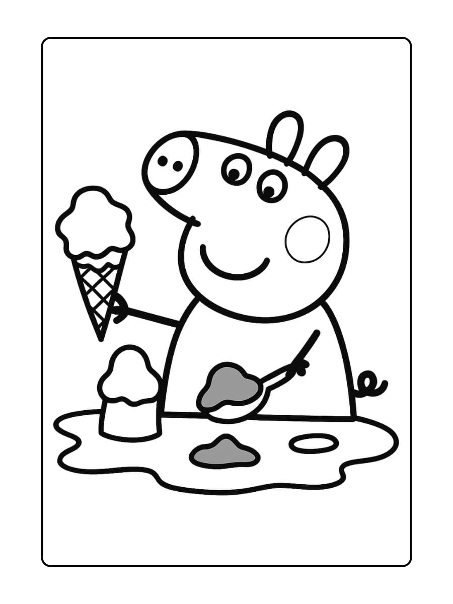 Peppa Pig maakt een ijsje van modder tijdens het spelen