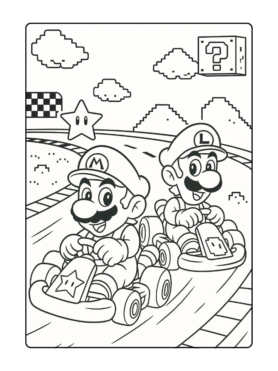 Super Mario Kart kleurplaat - Klassiek raceavontuur