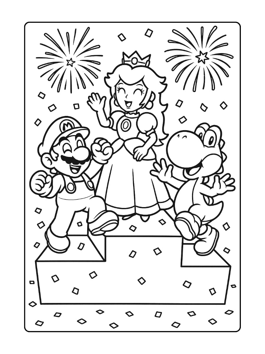 Super Mario Party kleurplaat - Winstdans op het Podium