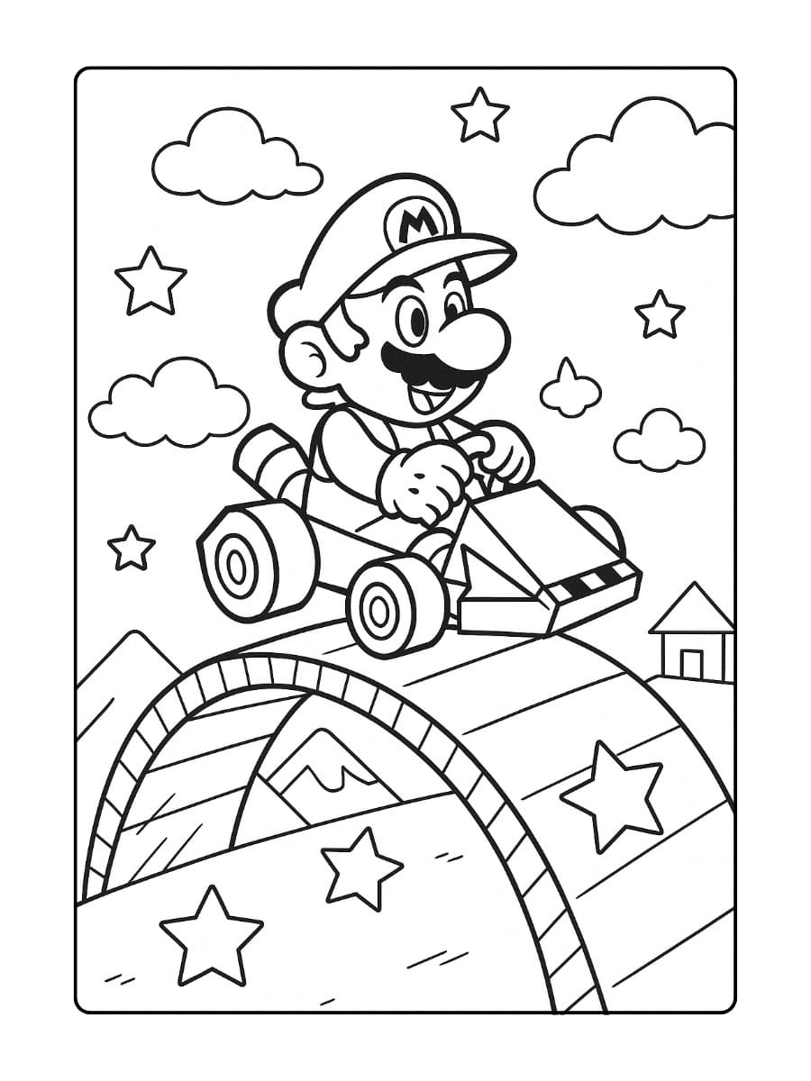 Super Paper Mario Kart kleurplaat - papieren Mario op avontuur