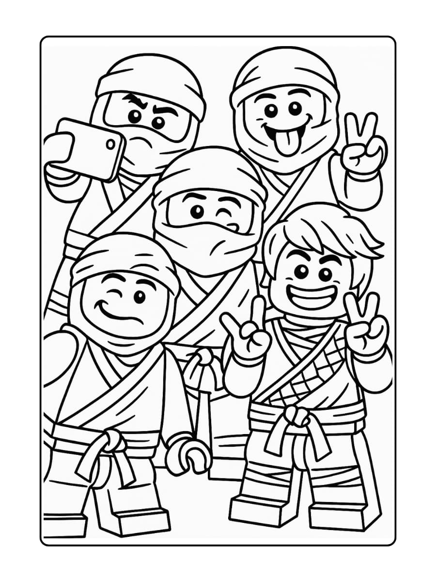Teamselfie van de ninja’s met grappige gezichten