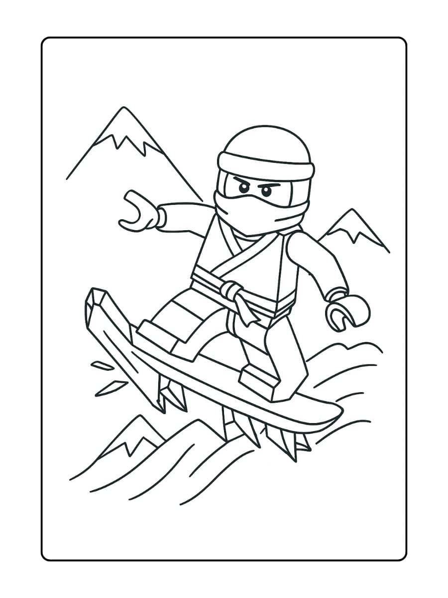 Zane glijdt op een ijs-snowboard over een bergtop