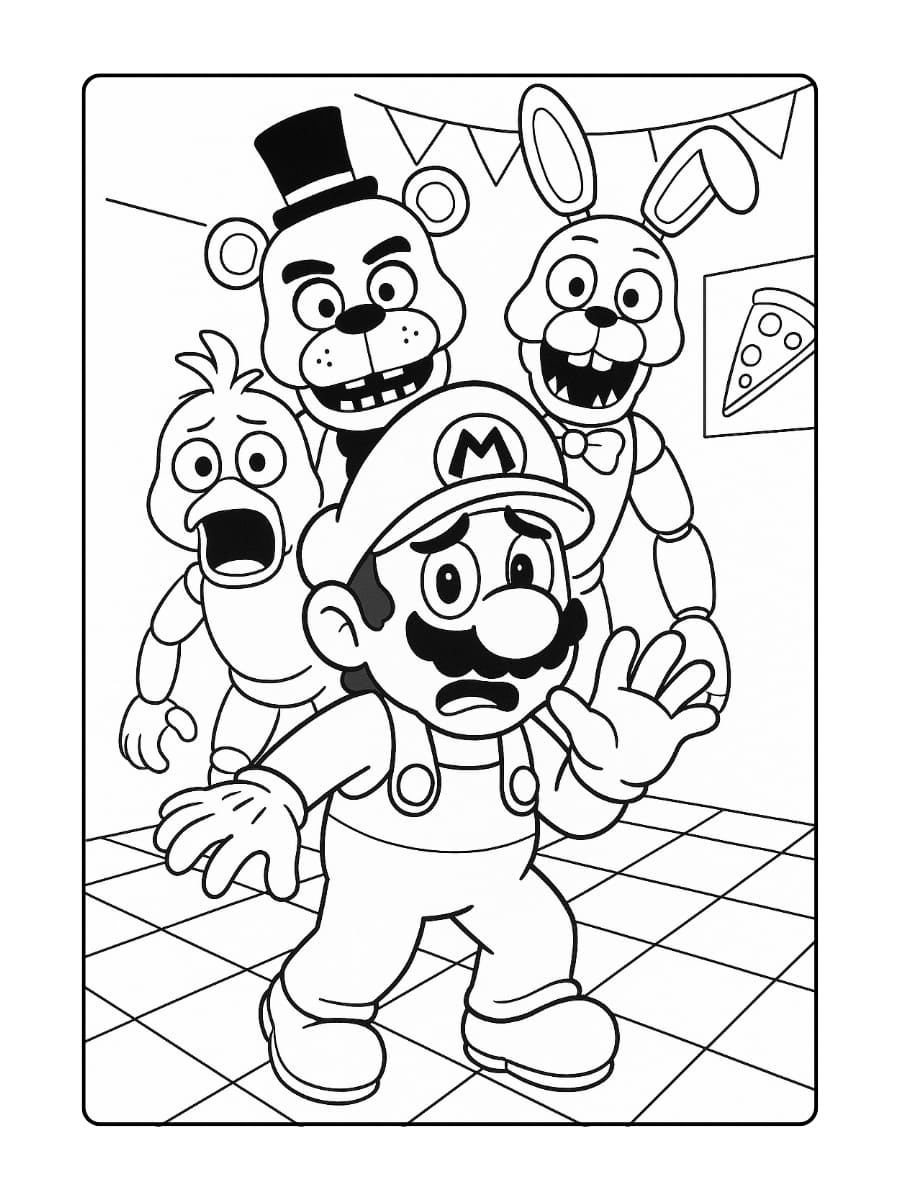 kleurplaat five nights at freddy's mario