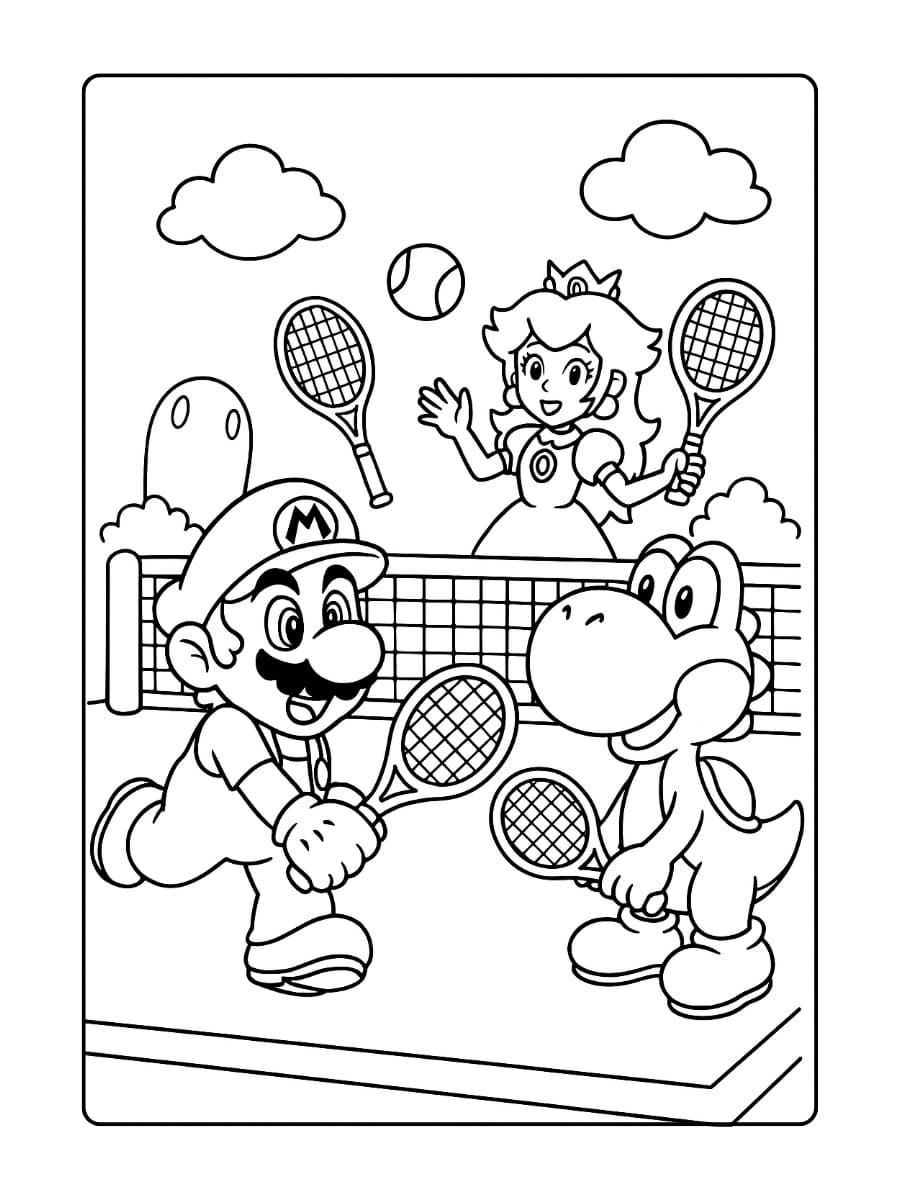 kleurplaat mario tennis