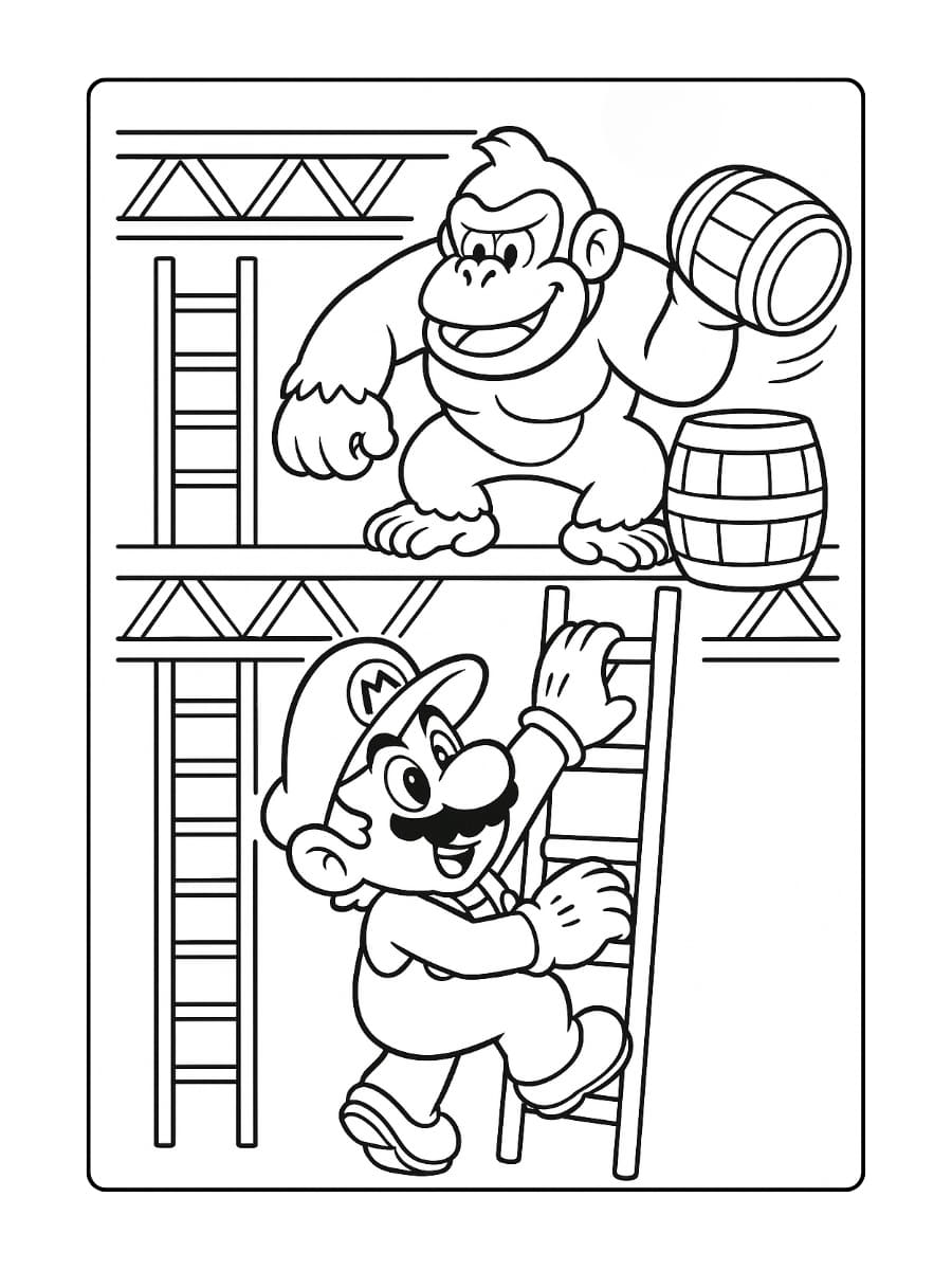 mario donkey kong kleurplaat