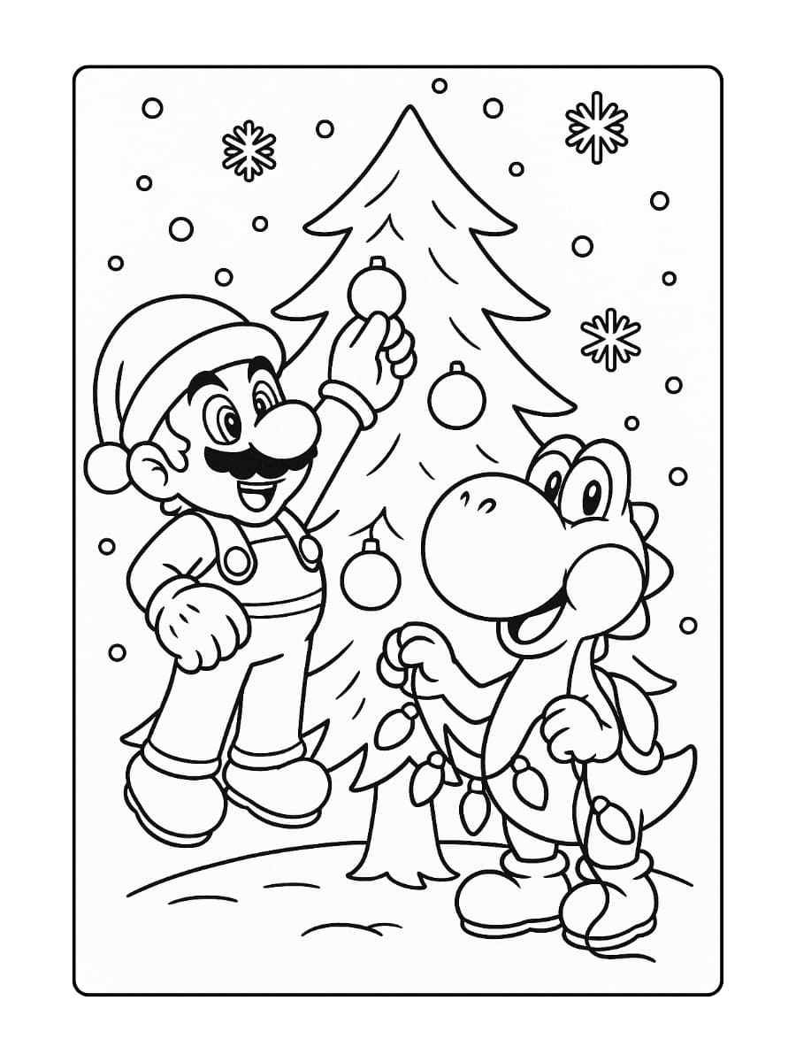 mario kerst kleurplaat