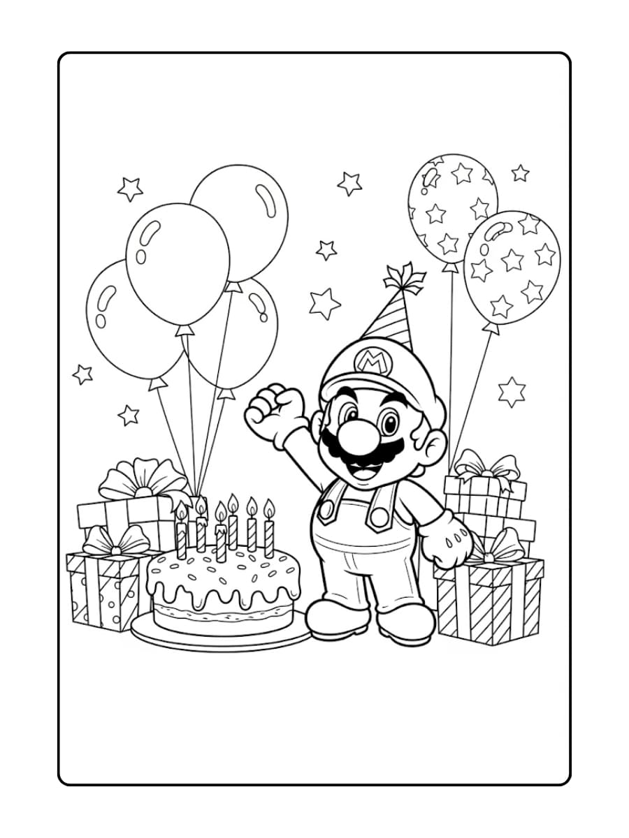 mario verjaardag kleurplaat