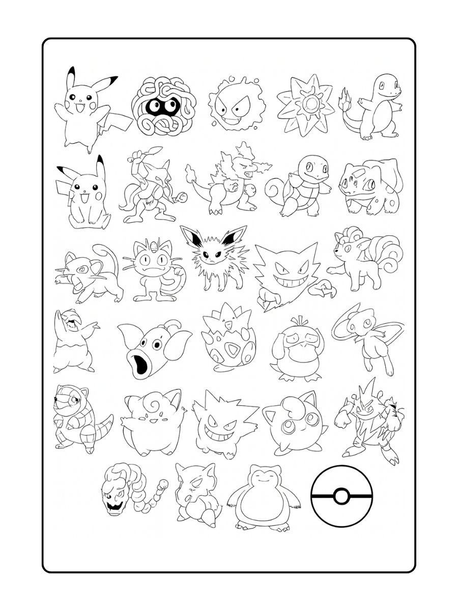 Alle Pokémon kleurplaat – schattige en eenvoudige tekeningen van populaire Pokémon om in te kleuren
