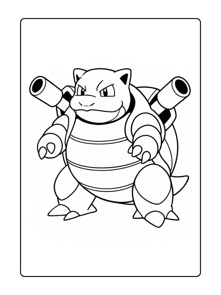 Blastoise staat stevig met beide waterkanonnen naar voren gericht