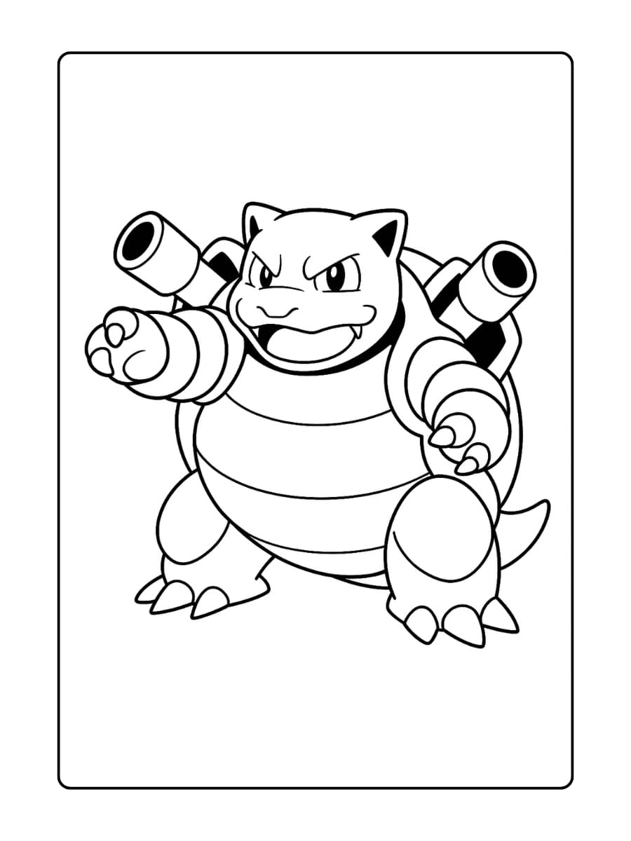 Blastoise steekt één arm naar voren alsof hij een aanval start