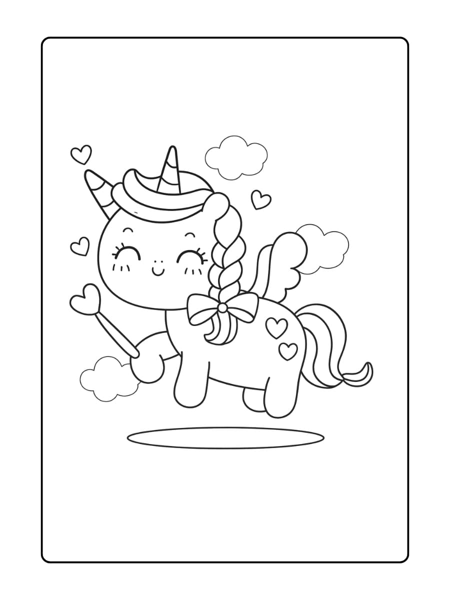 Een baby unicorn die in een mandje ligt met bloemen eromheen