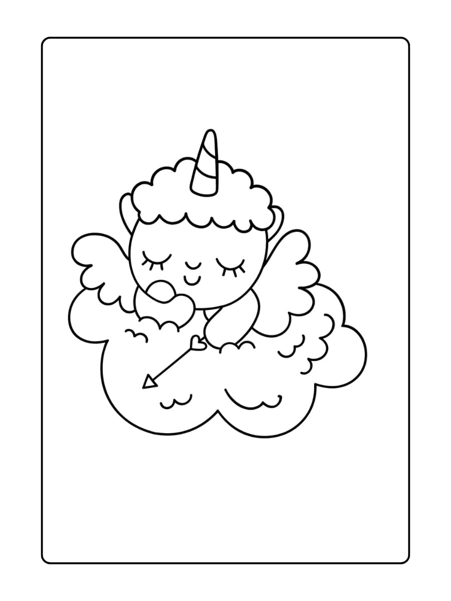 Een baby unicorn die op een regenboog glijdt