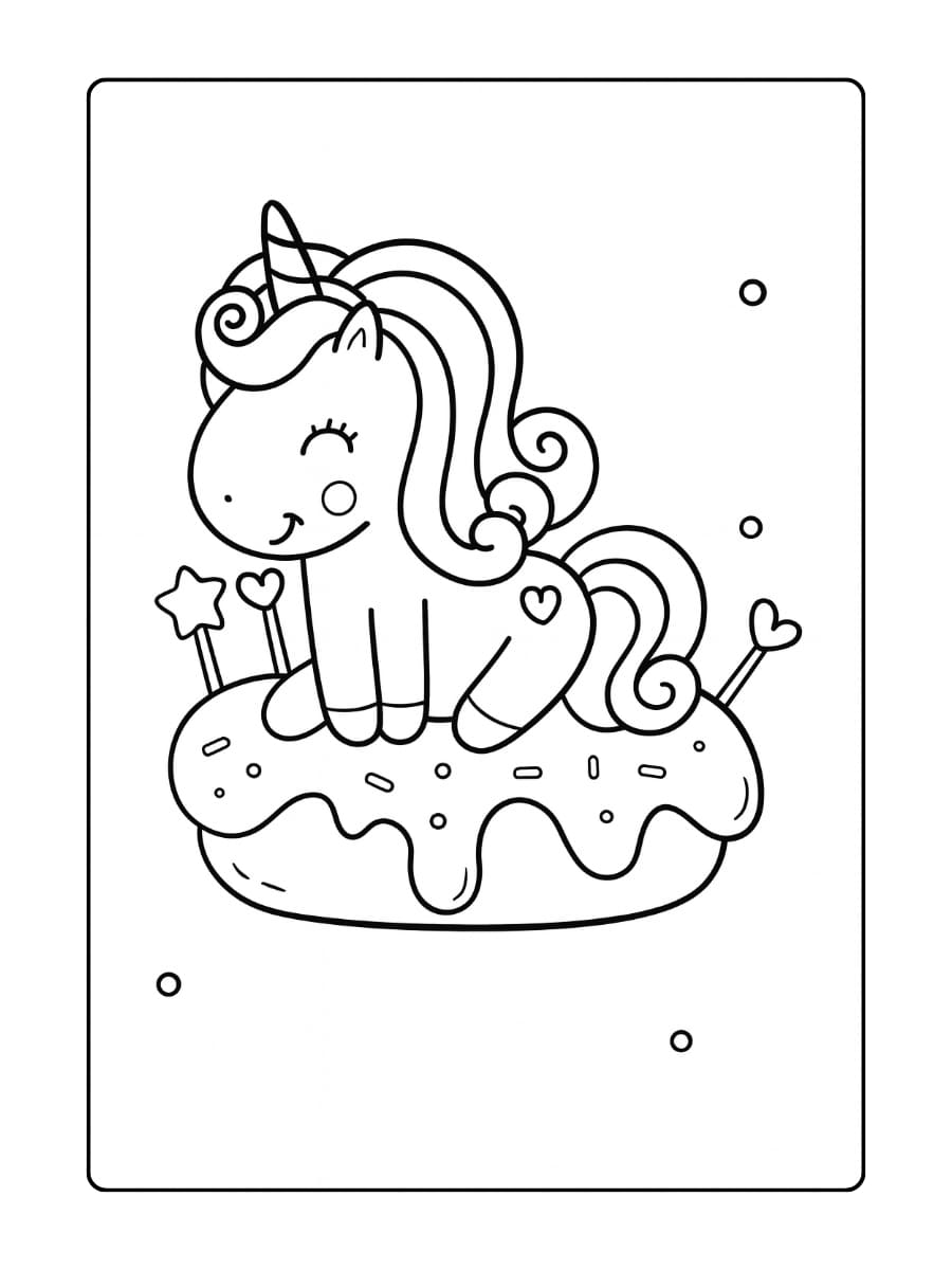 Een cupcake met een eenhoornhoorn en oortjes versierd met sprinkles
