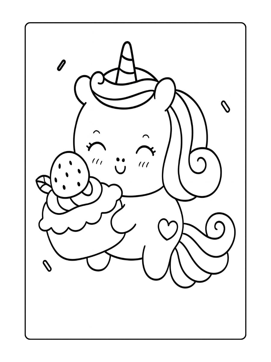 Een cupcake met een gezichtje en een mini eenhoornhoofd erop