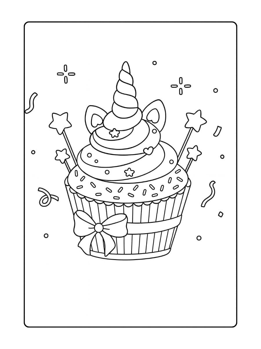 Een cupcake met een glimlachende maan en sterren rondom