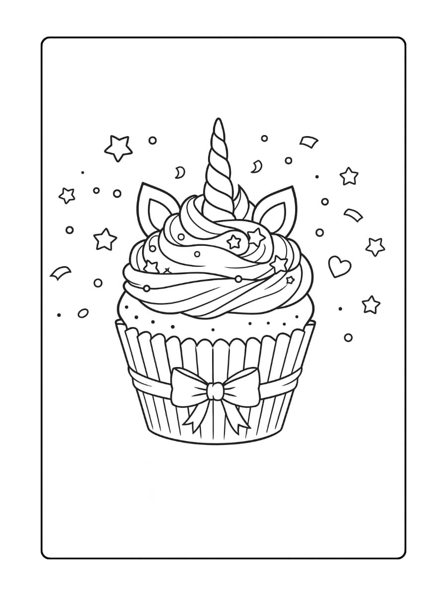 Een cupcake met lange golvende manen als regenboogslagroom