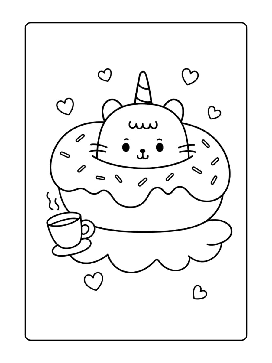 Een donut met gezichtje en een kleine unicornhoorn