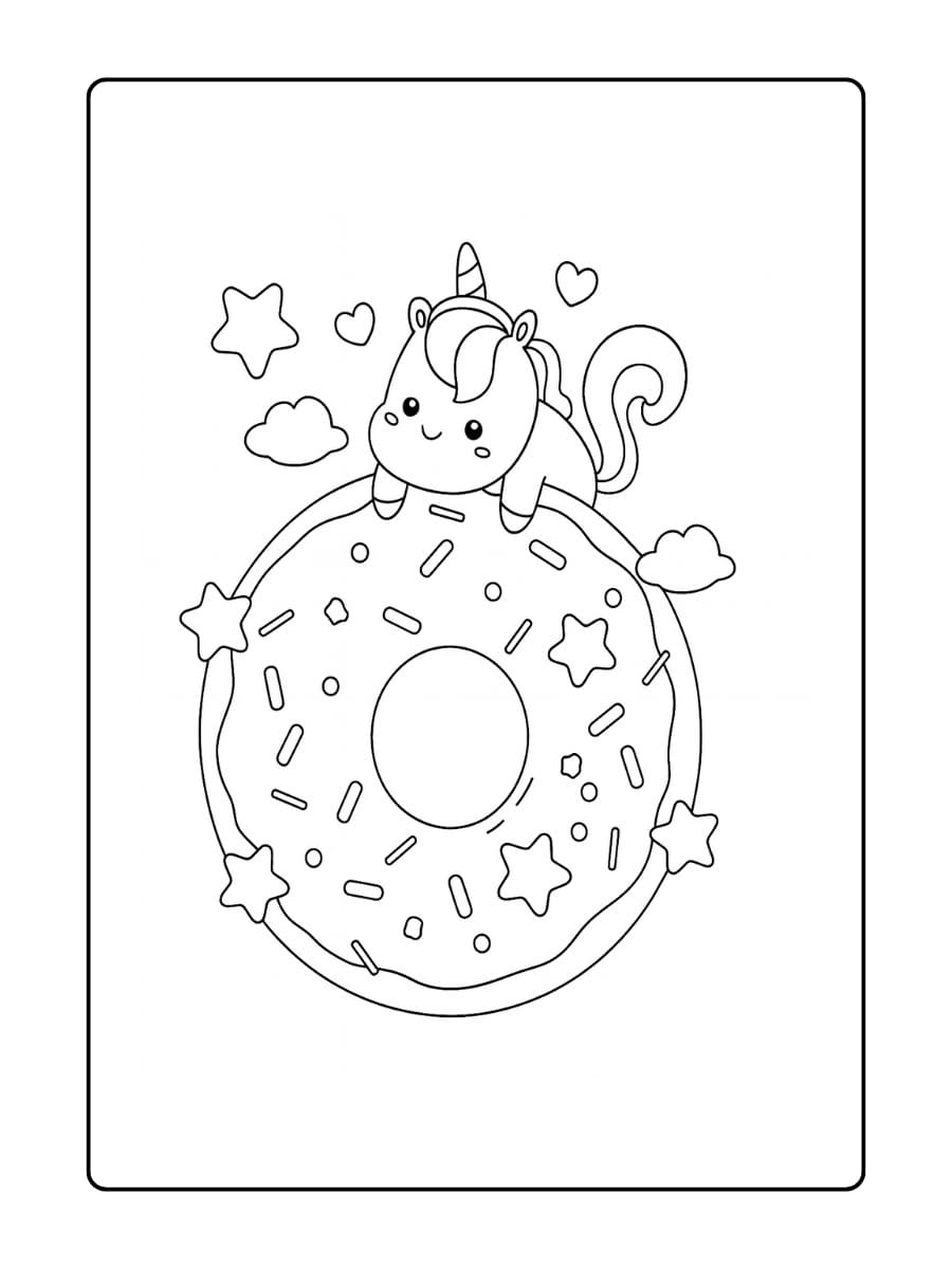 Een donut unicorn met vleugeltjes die door de lucht vliegt