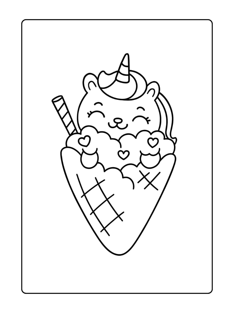 Een lachend unicorn ijsje met een hoorn bovenop