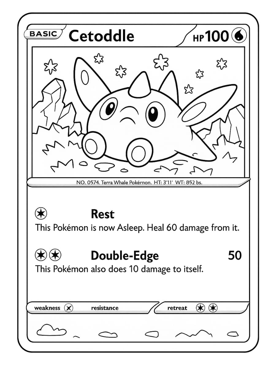 Kleurplaat Pokémon kaart met een winters achtergrond vol sneeuw en ijskristallen