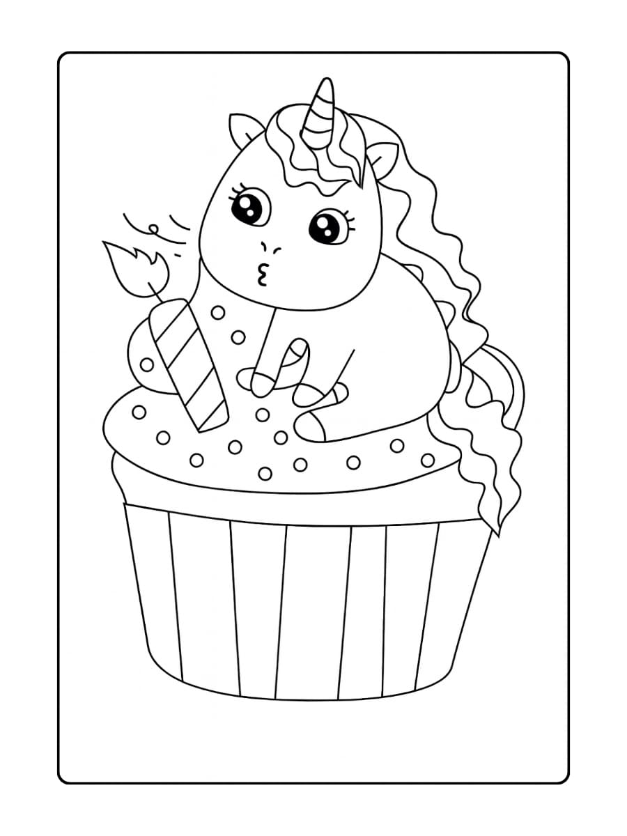Een unicorn cupcake met hartjesdecoratie en strikjes