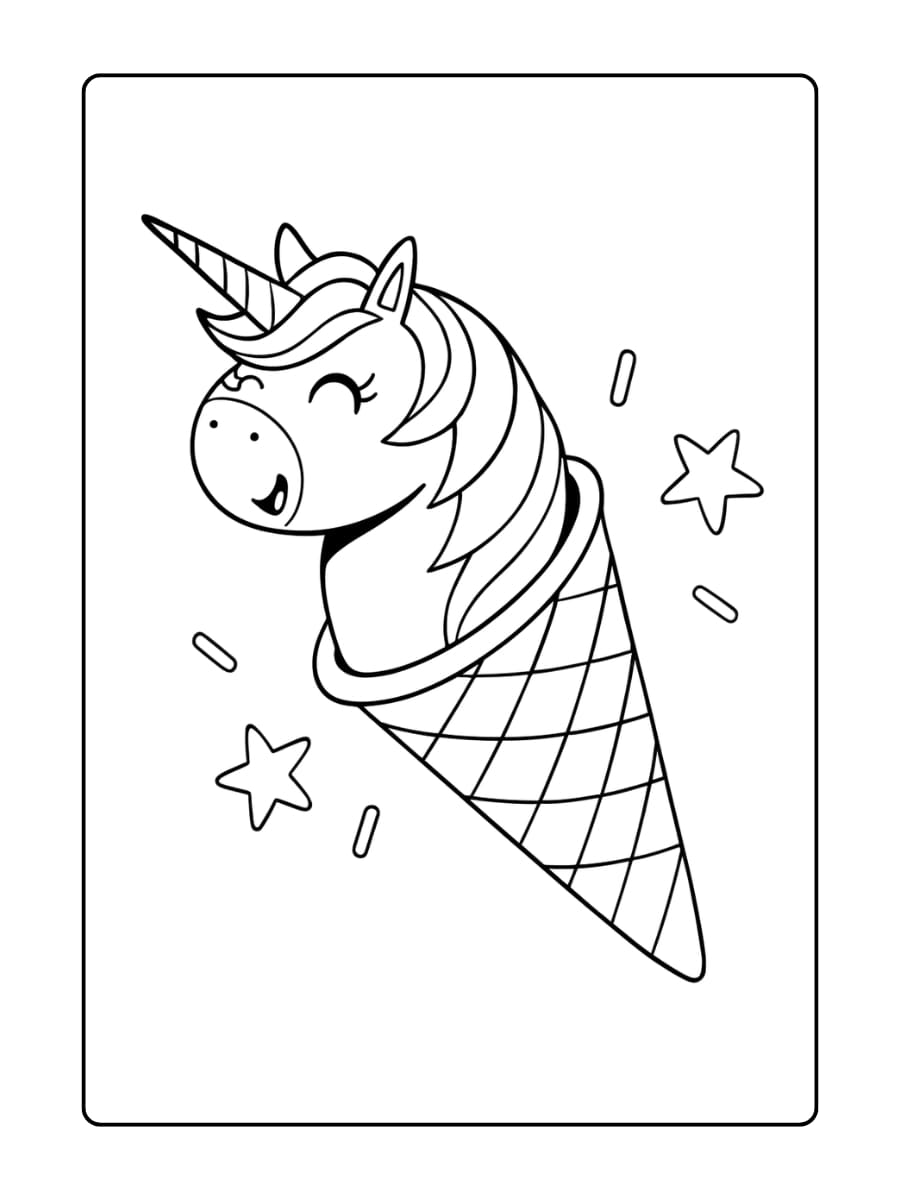 Een unicorn die danst met ijsjes in beide hoeven