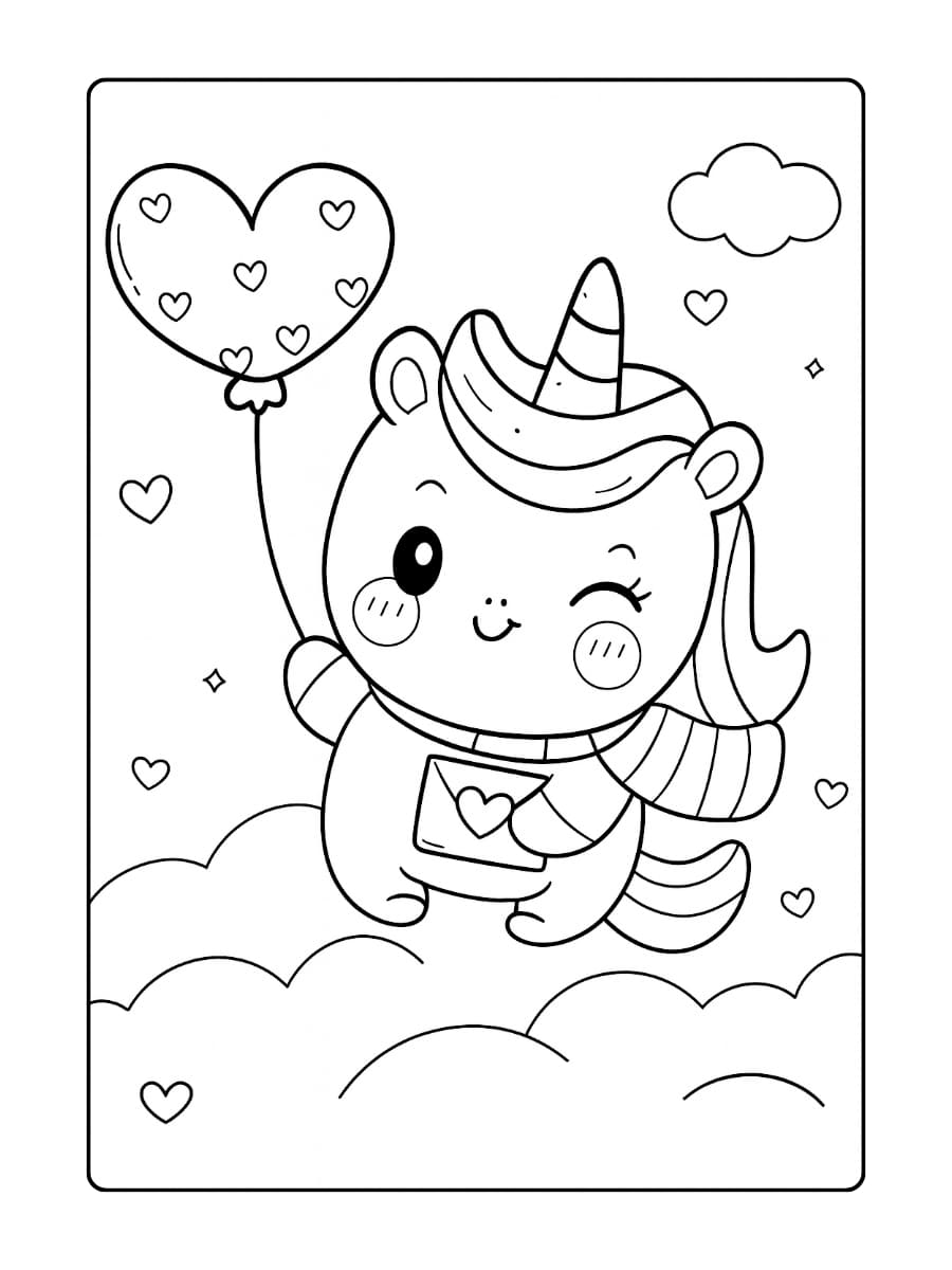 Een unicorn die danst terwijl er hartjesregens vallen