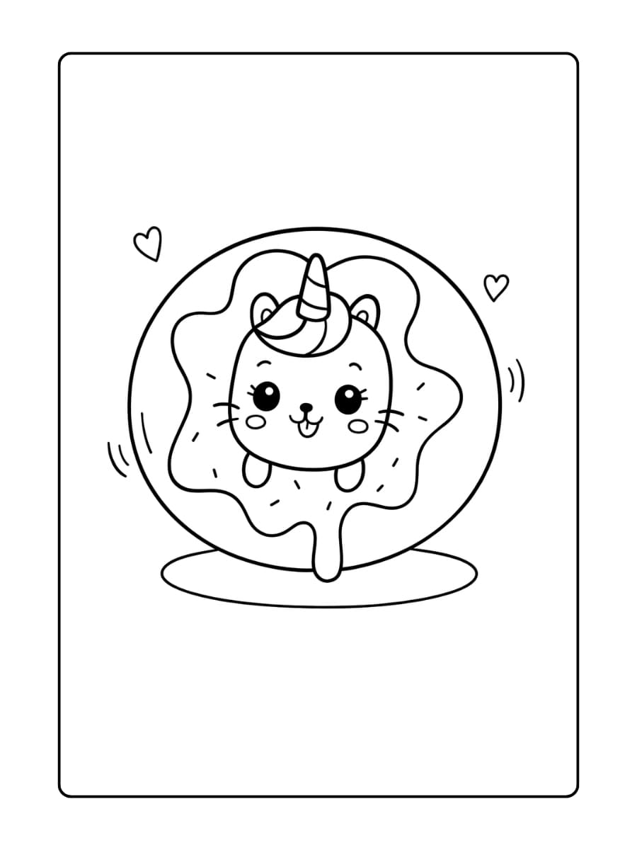 Een unicorn die een donut als hoepel gebruikt om te spelen