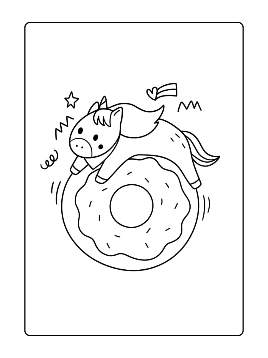 Een unicorn die een donut deelt met een katje of puppy