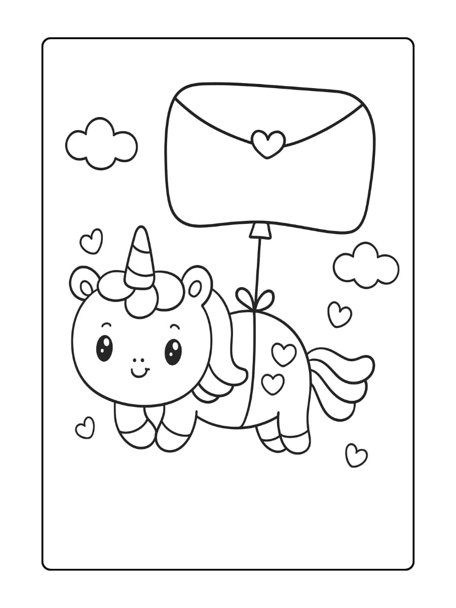 Een unicorn die een hartvormige knuffel vasthoudt