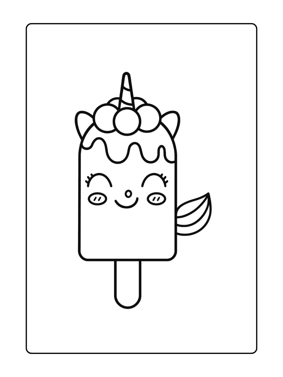 Een unicorn die een ijsje in de vorm van een hart vasthoudt
