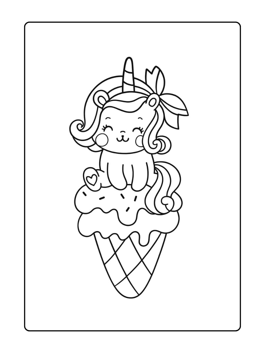 Een unicorn die ijs maakt in een magische keuken