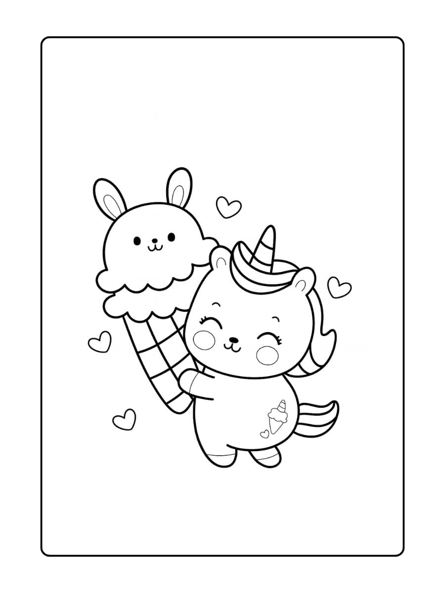 Een unicorn die ijsjes uitdeelt aan vriendjes
