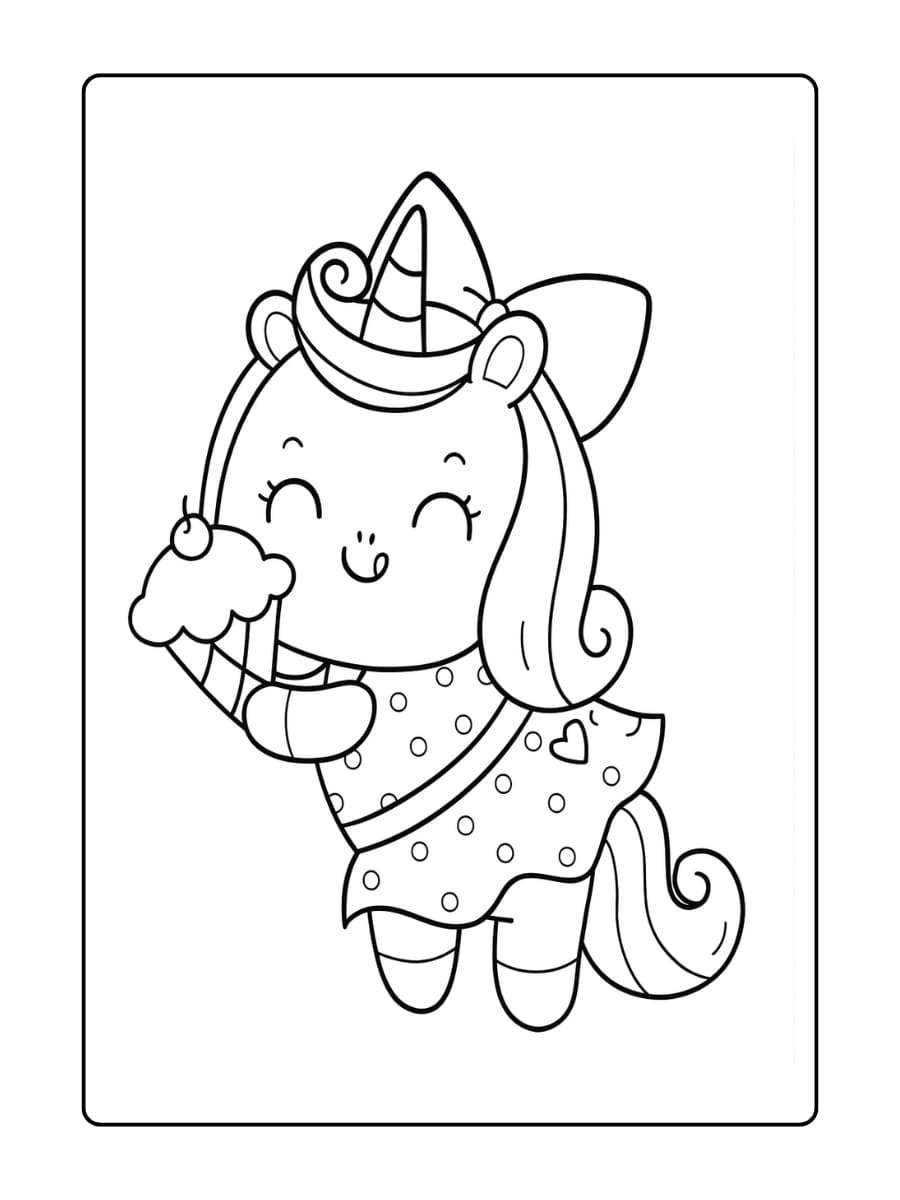 Een unicorn die ijsjes versiert met snoepjes en sterren