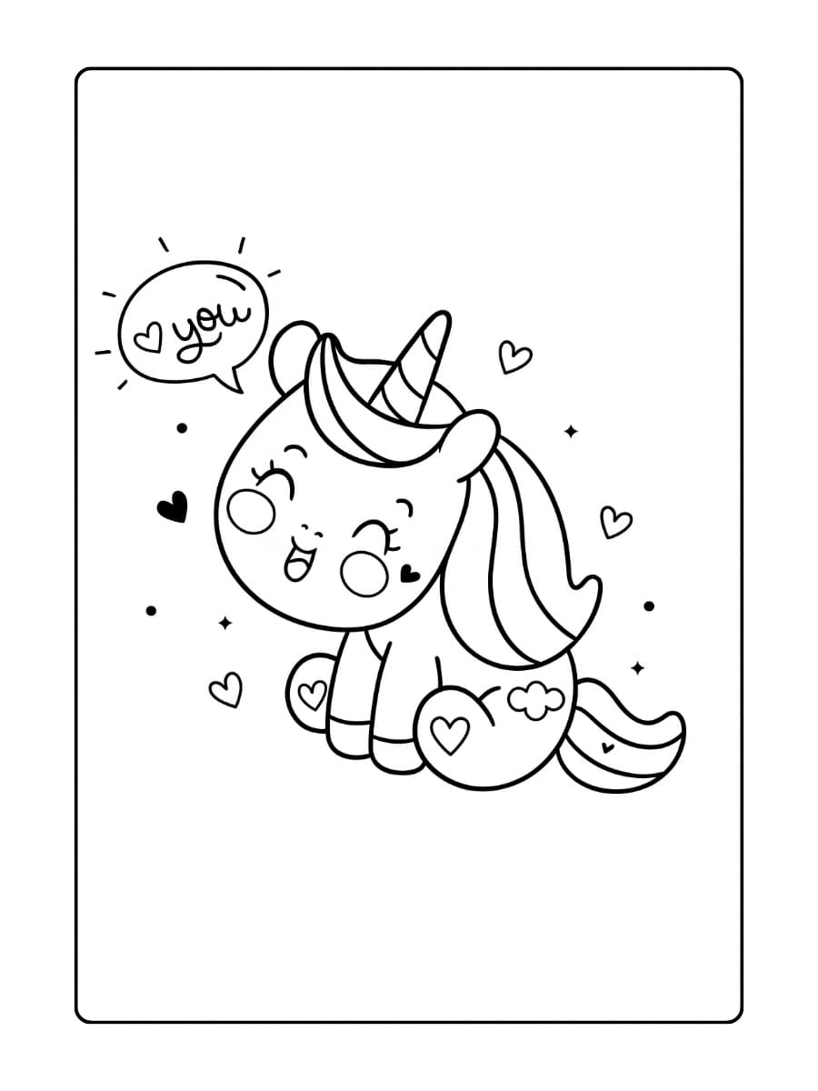 Een unicorn die in een hartvormig frame staat met sterren eromheen