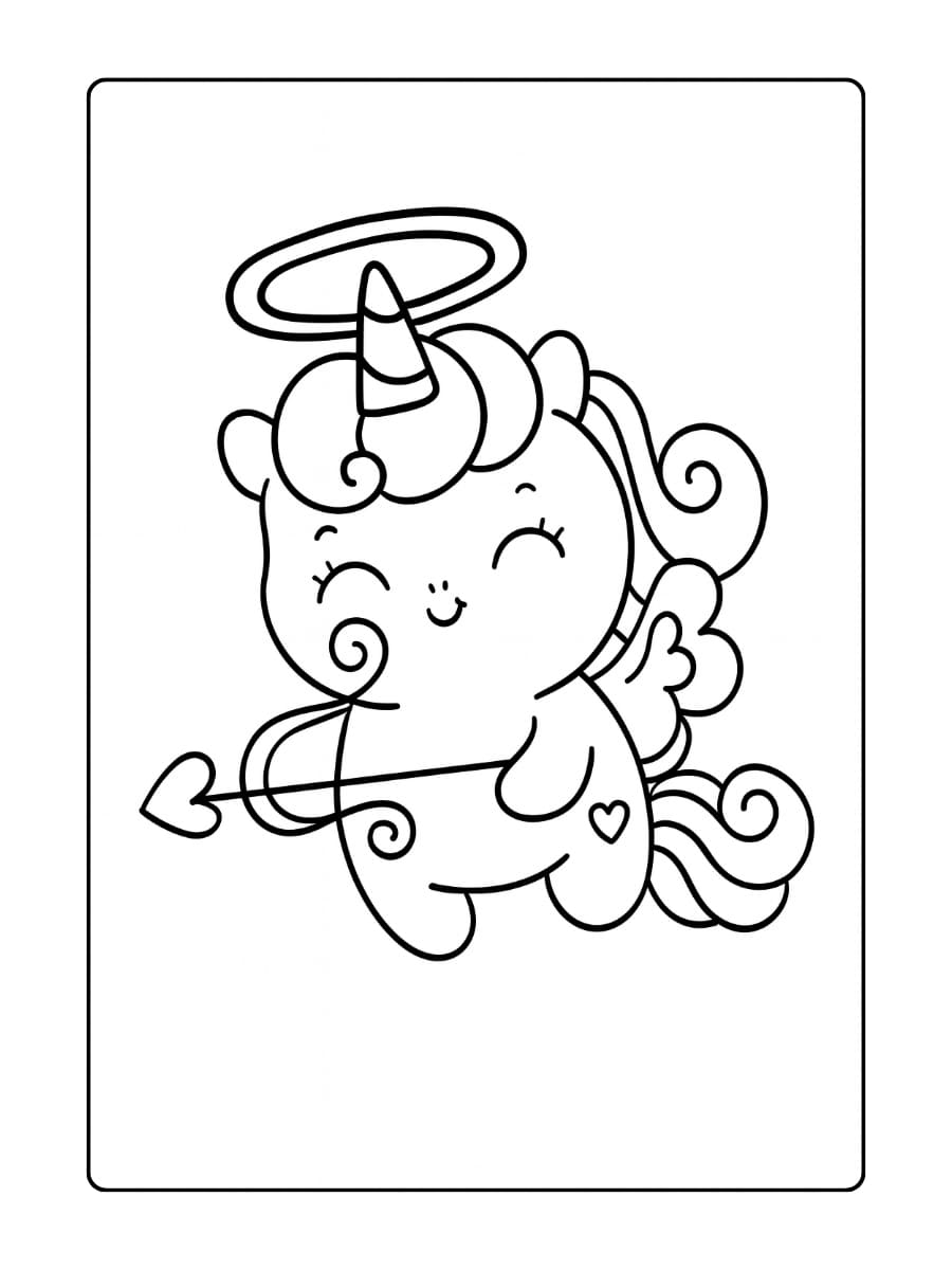 Een unicorn die in een hartvormige spiegel kijkt