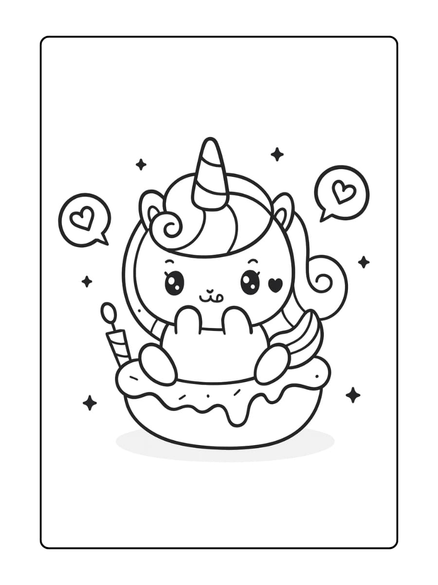 Een unicorn die jarig is met een donut taart